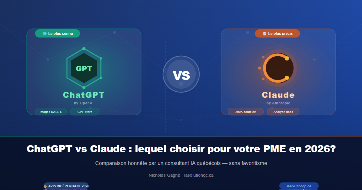 ChatGPT vs Claude entreprise Québec — comparaison 2026 par IASolutionQC